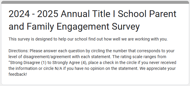  Screen shot of the Title 1 Family Engagement Survey